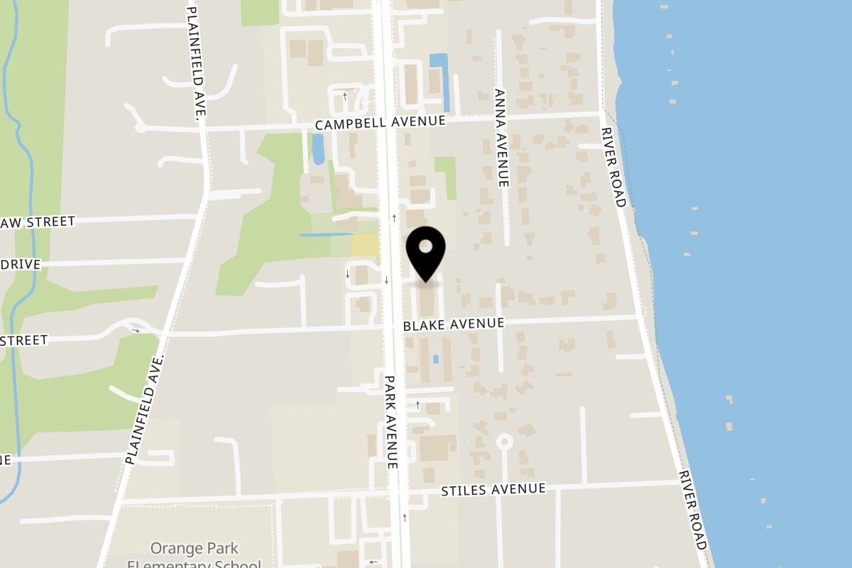Map showing the location of Irie Diner Caribbean Restaurant on 1177 Park Ave in Orange Park